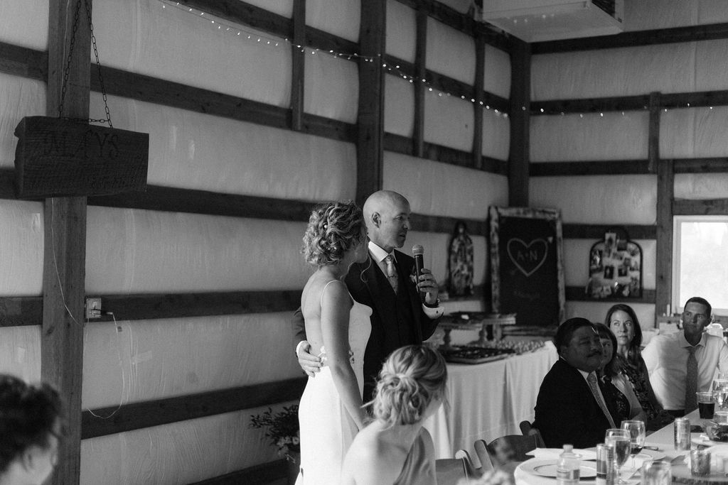 Bride and groom giving wedding speech