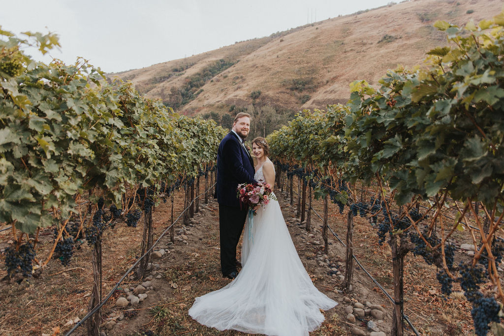 Bride and groom portraits from fall Wedding at Winery Wedding Venue – Mongata Estate Winery