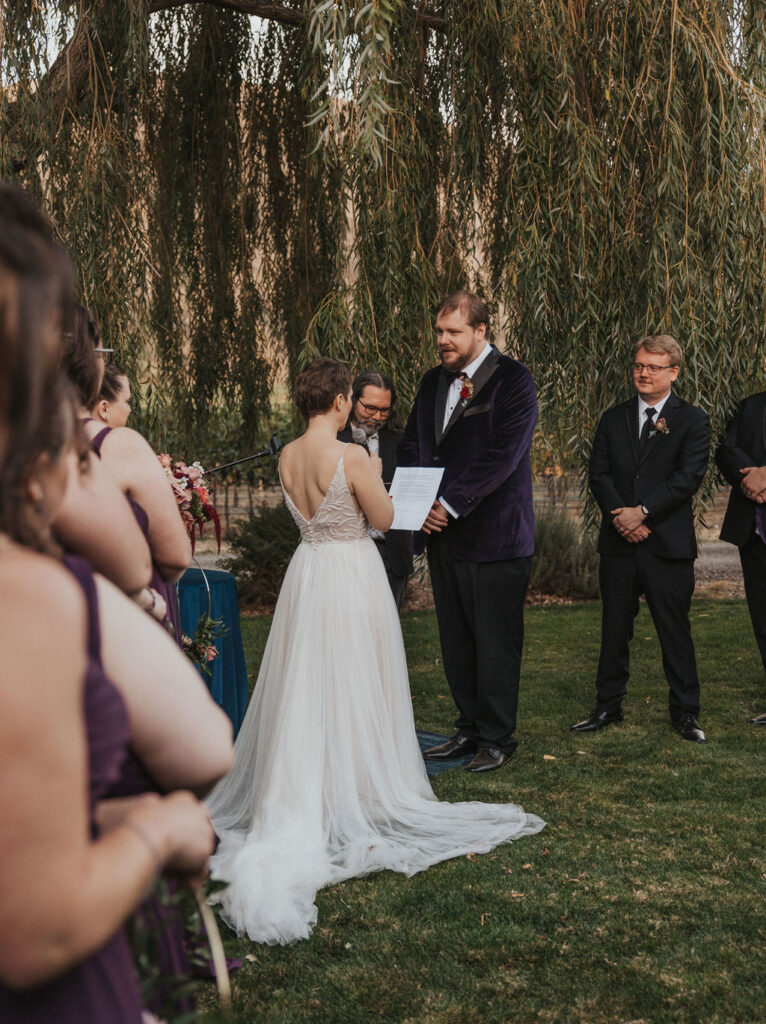 Outdoor fall wedding ceremony at Mongata Winery - Winery Wedding venue