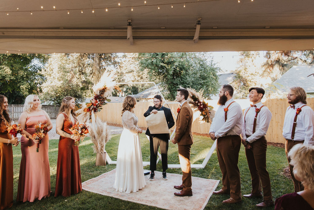 Outdoor backyard wedding ceremony