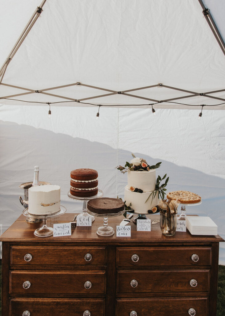 Rustic outdoor wedding desert table