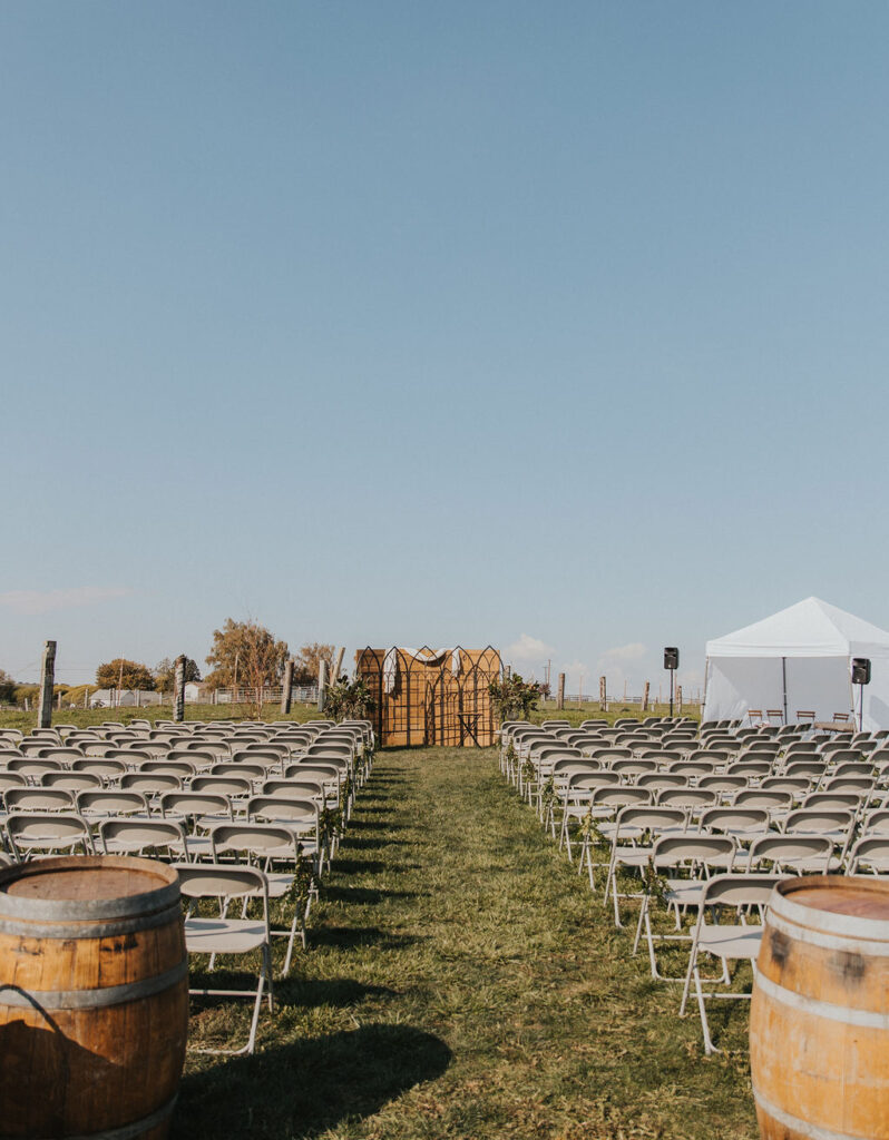 Rustic outdoor wedding ceremony details and decor