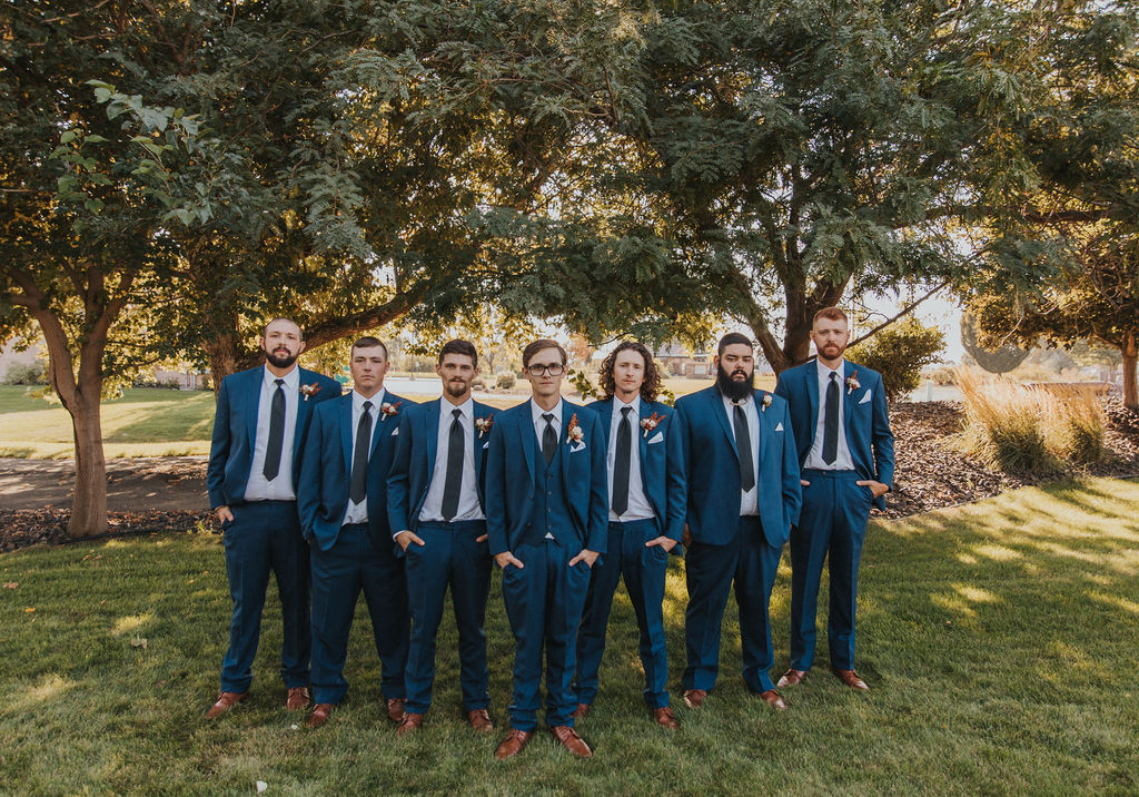 Groom and groomsment, blue groomsmen suits
