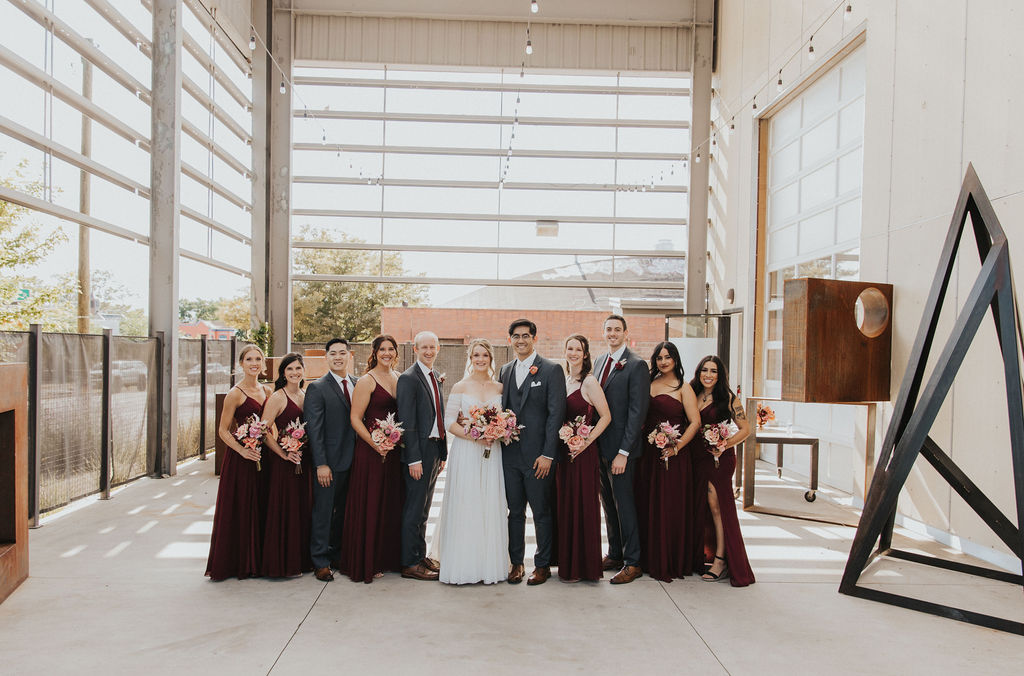 Bride and groom and wedding party photo