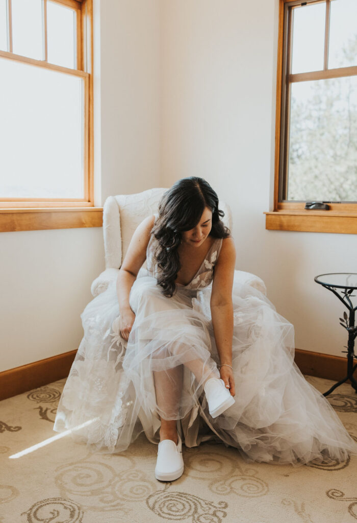 Bride getting ready at Spokane winery wedding venue