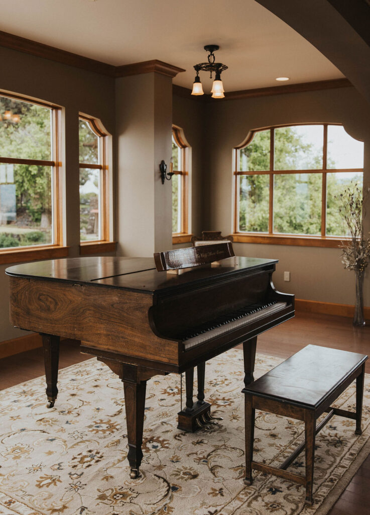 Piano at Spokane winery wedding venue