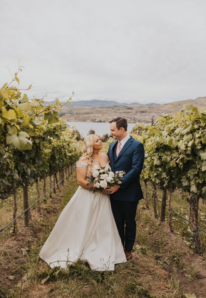 Bride and groom vineyard wedding portrait