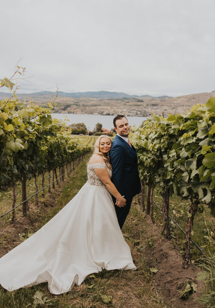 Bride and groom vineyard wedding portrait