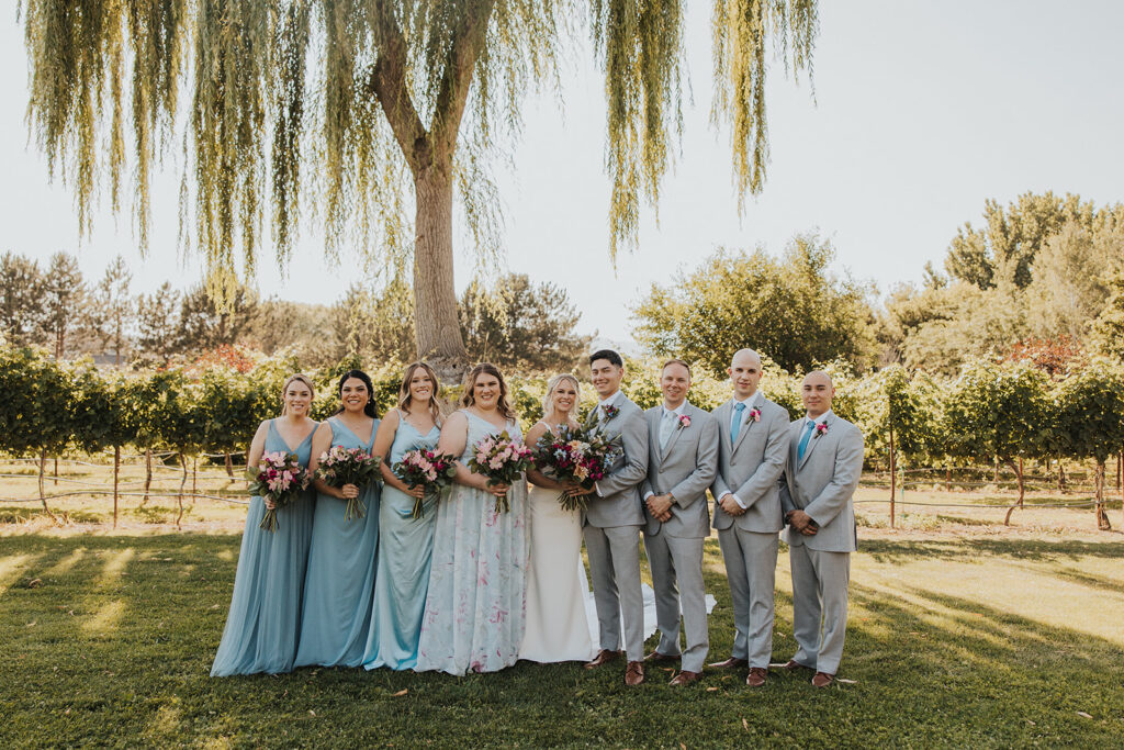 Bride and groom and wedding party photo
