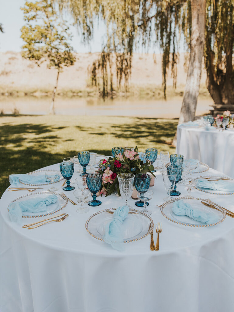 Colorful summer wedding table set up
