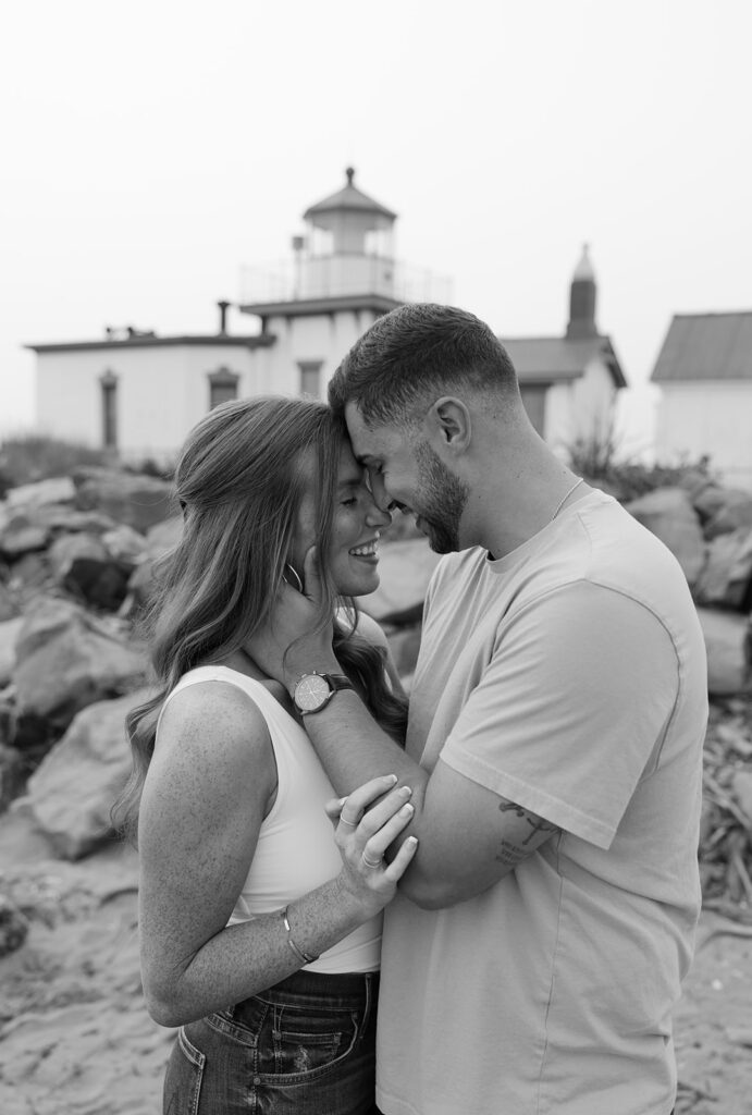 black and white romantic engagement photo