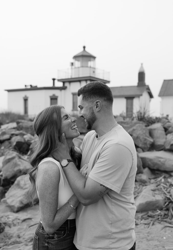 black and white romantic engagement photo