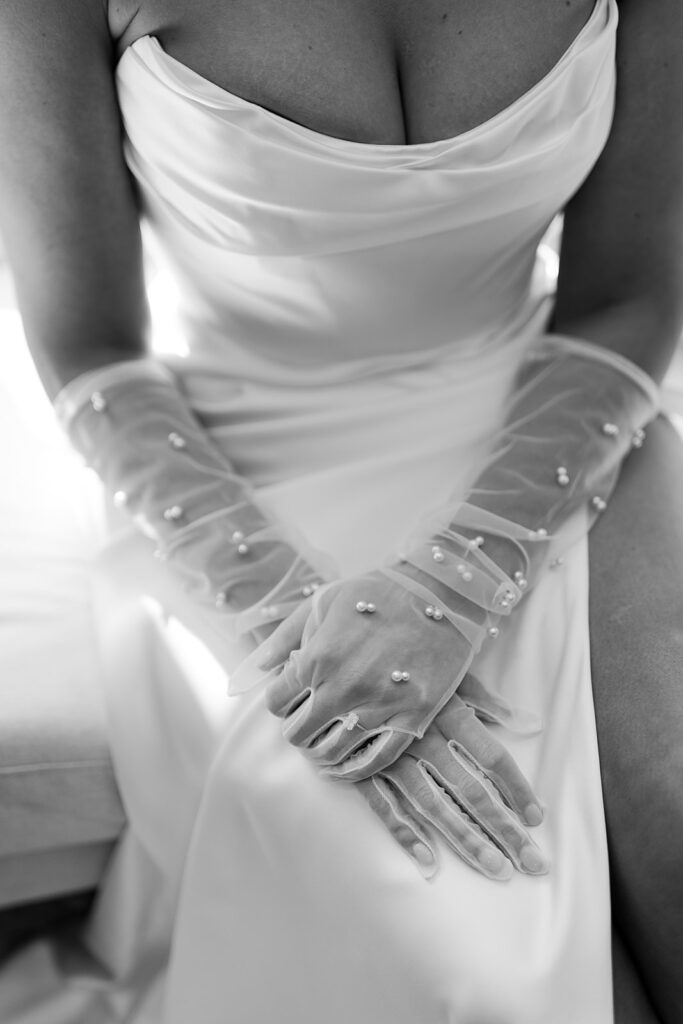 elegant black and white bridal details photo