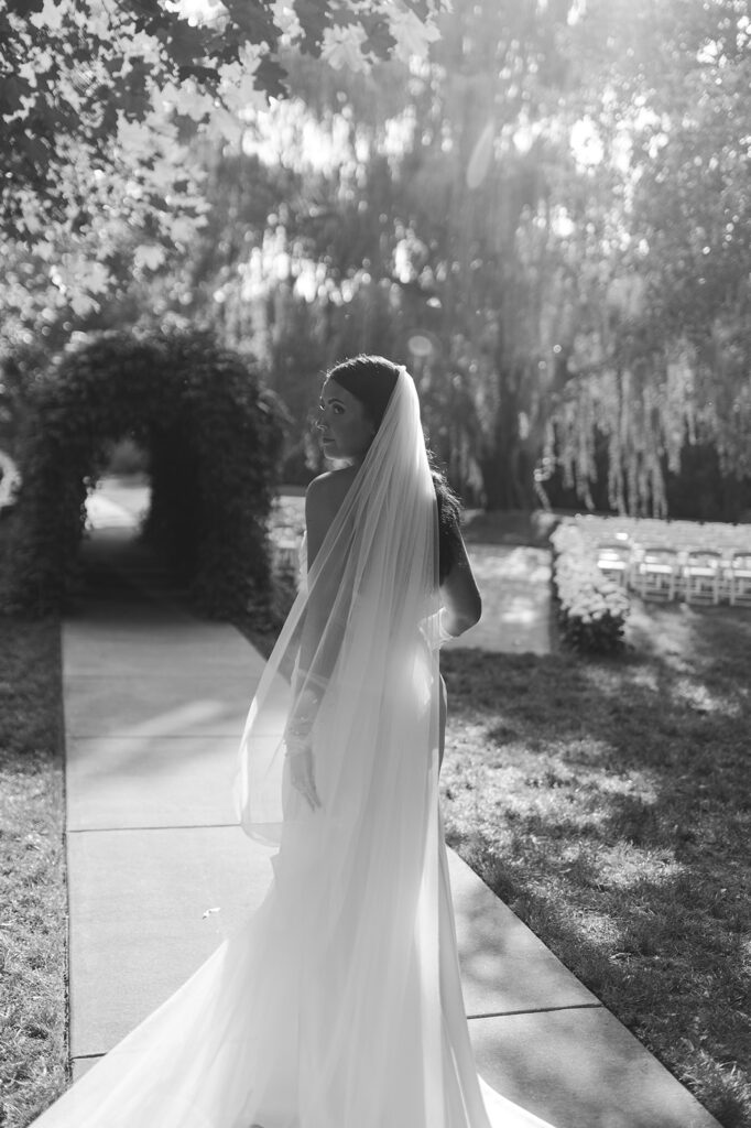 black and white elegant bridal portrait