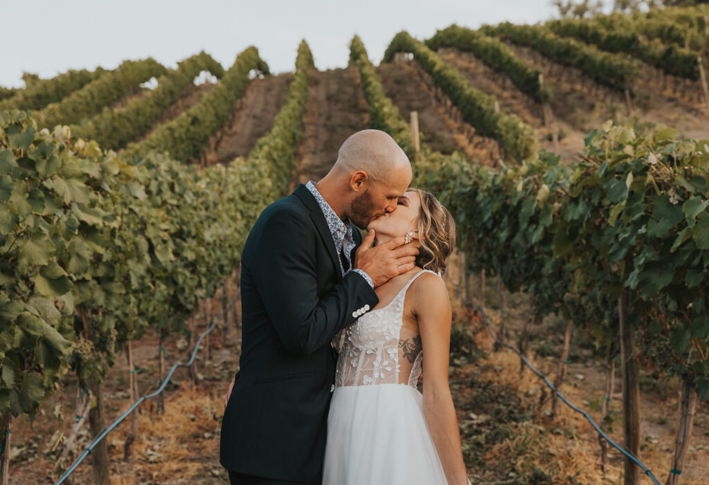 bride and groom vineyard wedding photo