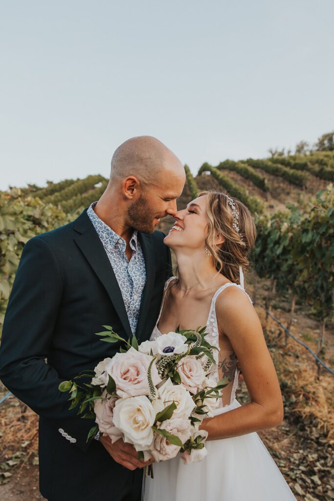 bride and groom vineyard wedding portrait