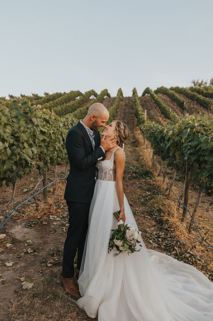 bride and groom vineyard wedding portrait