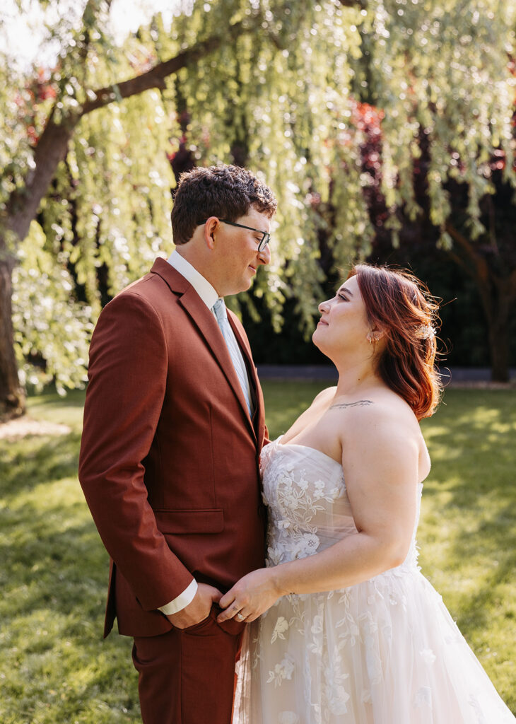 Bride and groom portraits at Promise Garden