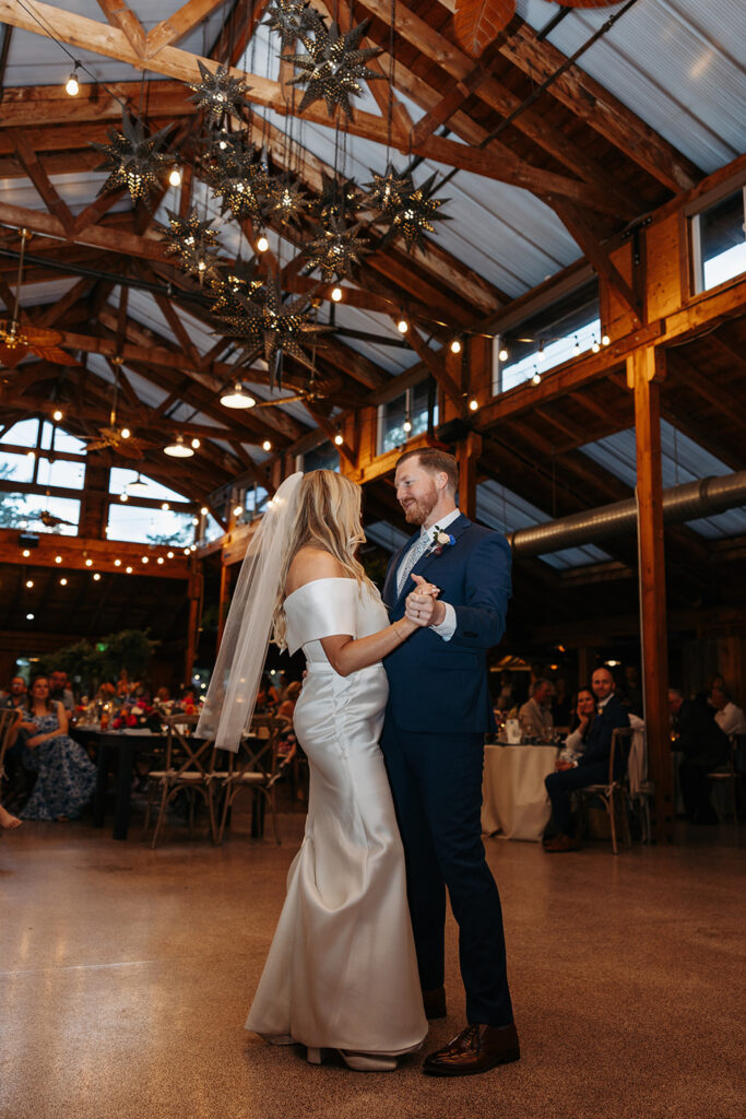 Bride and groom, first dance in Kiana Lodge