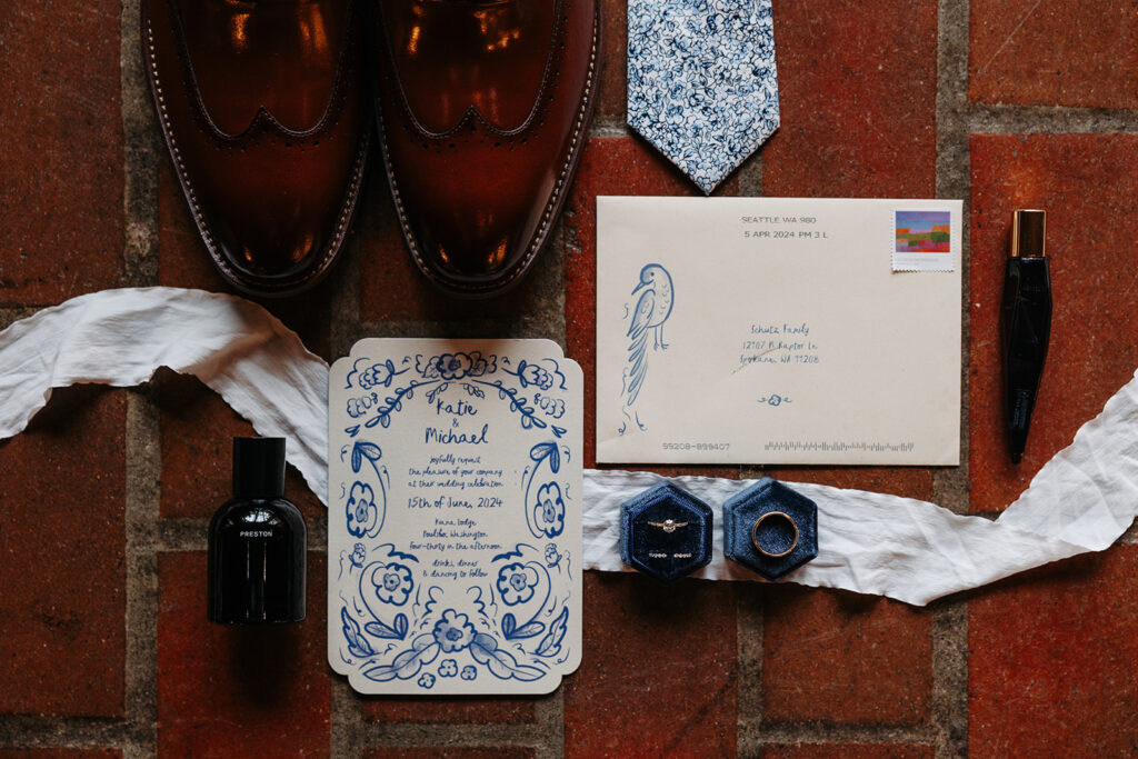 Luxury wedding invitation suite with royal blue detailing