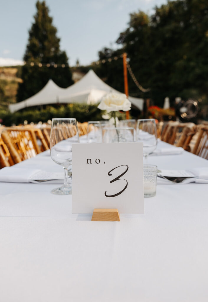 Wedding reception table decor at a Chelan, WA wedding venue