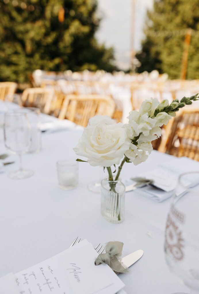 Wedding reception table decor at a Chelan, WA wedding venue