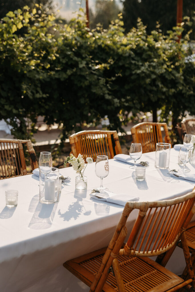 Wedding reception table decor at a Chelan, WA wedding venue