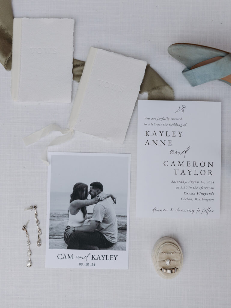 Simple and natural wedding details flatlay