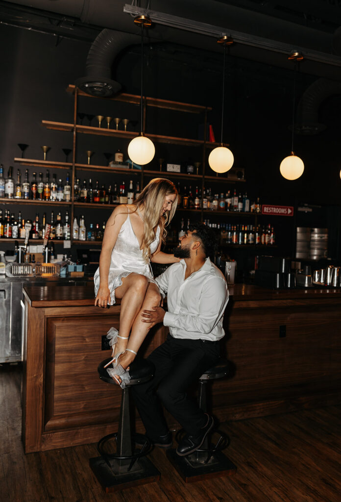 Unique bar engagement photos at Proof Gastropub in Pasco, WA