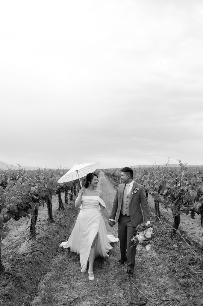 Bride and groom portraits in Terra Blanca Winery's vineyard