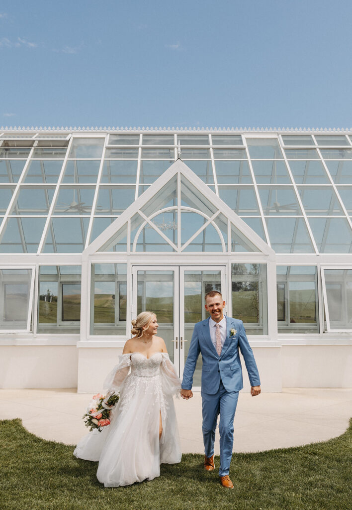 Spokane wedding portraits in front of The Greenhouse on Harvard
