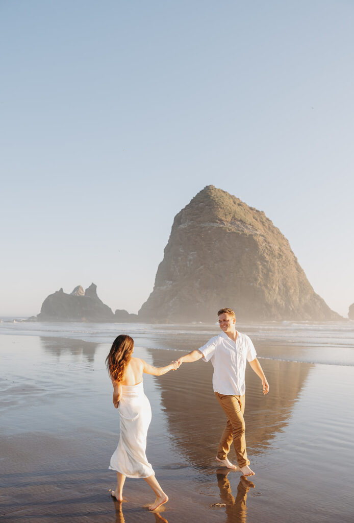 Oregon Coast engagement photos at Haystack Rock
