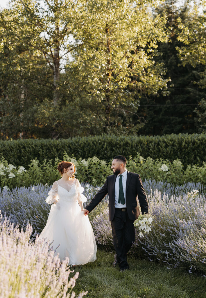 Bride and groom photos at Monet Vineyards in Washington