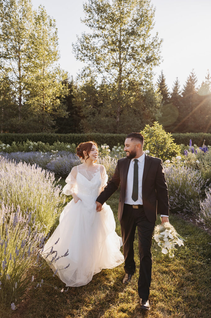Bride and groom photos at Monet Vineyards in Washington