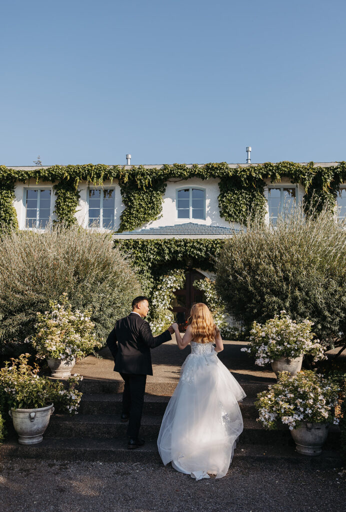 Bride and groom photos at Monet Vineyards in Washington