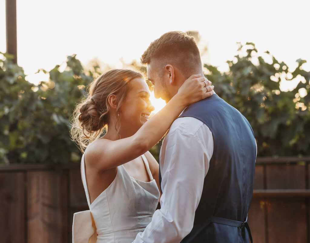 Sunset bride and groom photos taken by Tri-Cities, WA wedding photographer