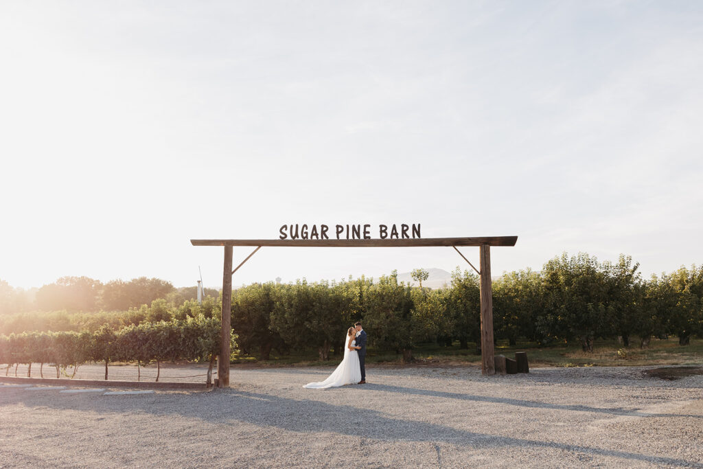 Sunset bride and groom photos taken by Tri-Cities, WA wedding photographer