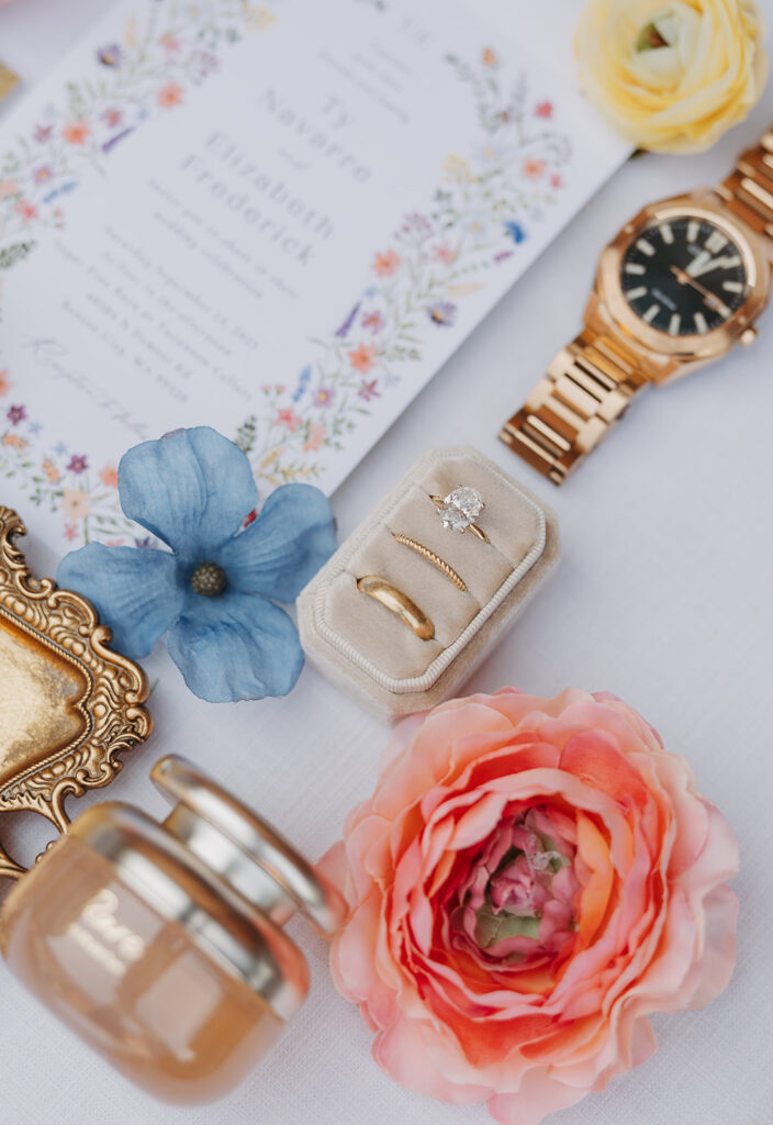 Colorful wedding flat lay