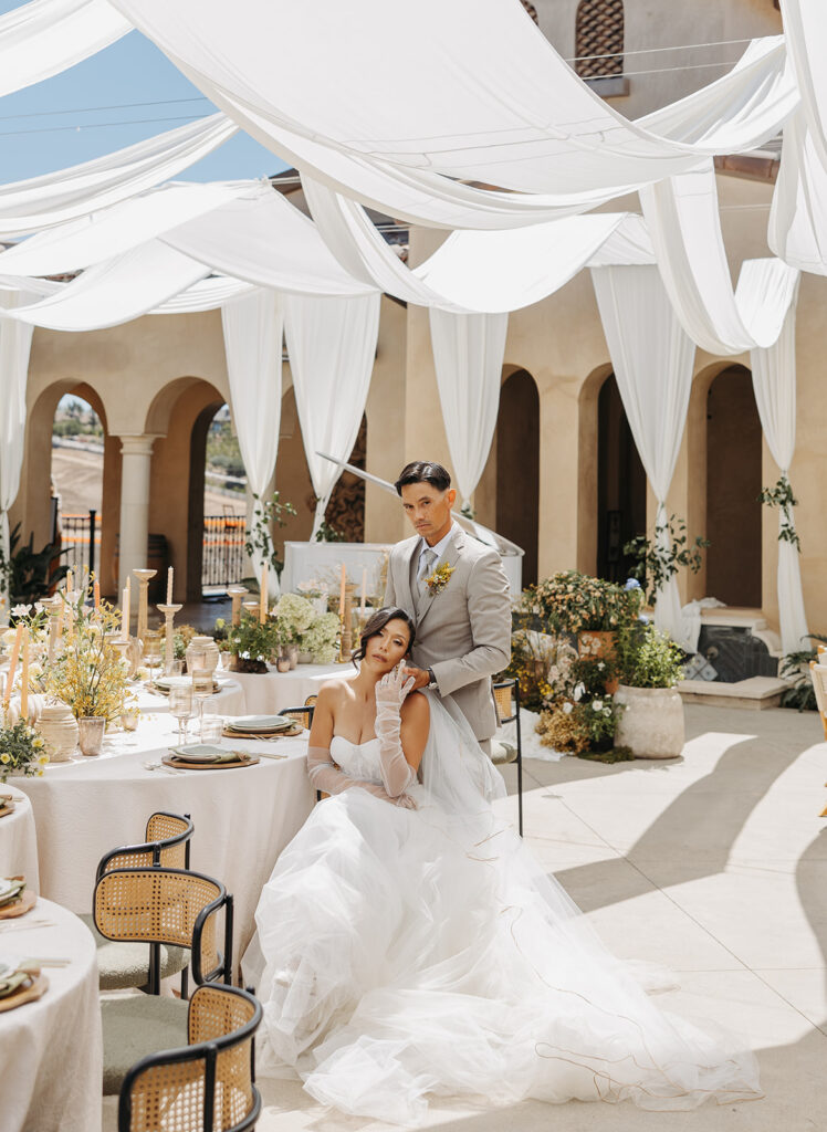 Luxury wedding in Scottsdale, Arizona with lots of draping and clean decor