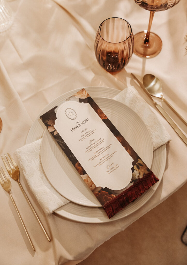 Luxury spanish-inspired wedding table settings at Europa Village in Temecula, CA