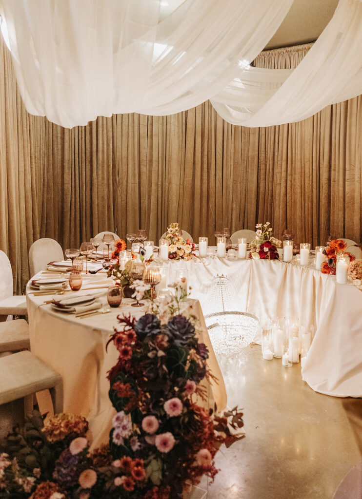 Luxury spanish-inspired wedding table settings at Europa Village in Temecula, CA