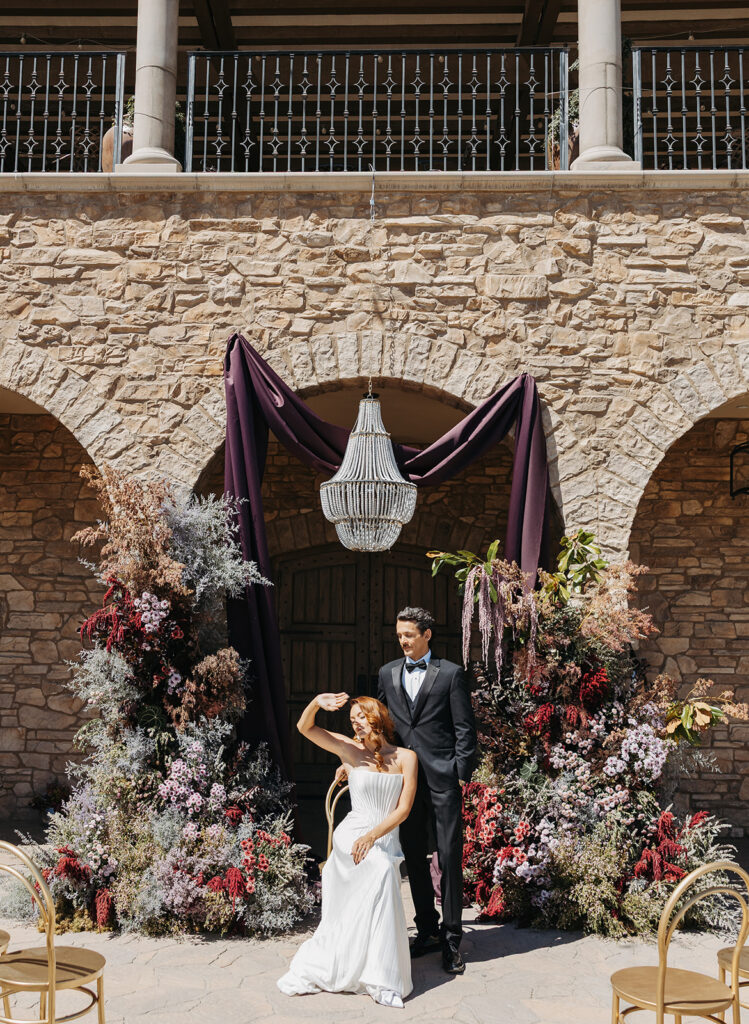 Bride and groom in their wedding ceremony space at Vienza Terrace at Europa Village