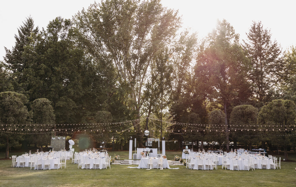 Reception space on the lawn at Oakshire Estate and Airfield in Yakima