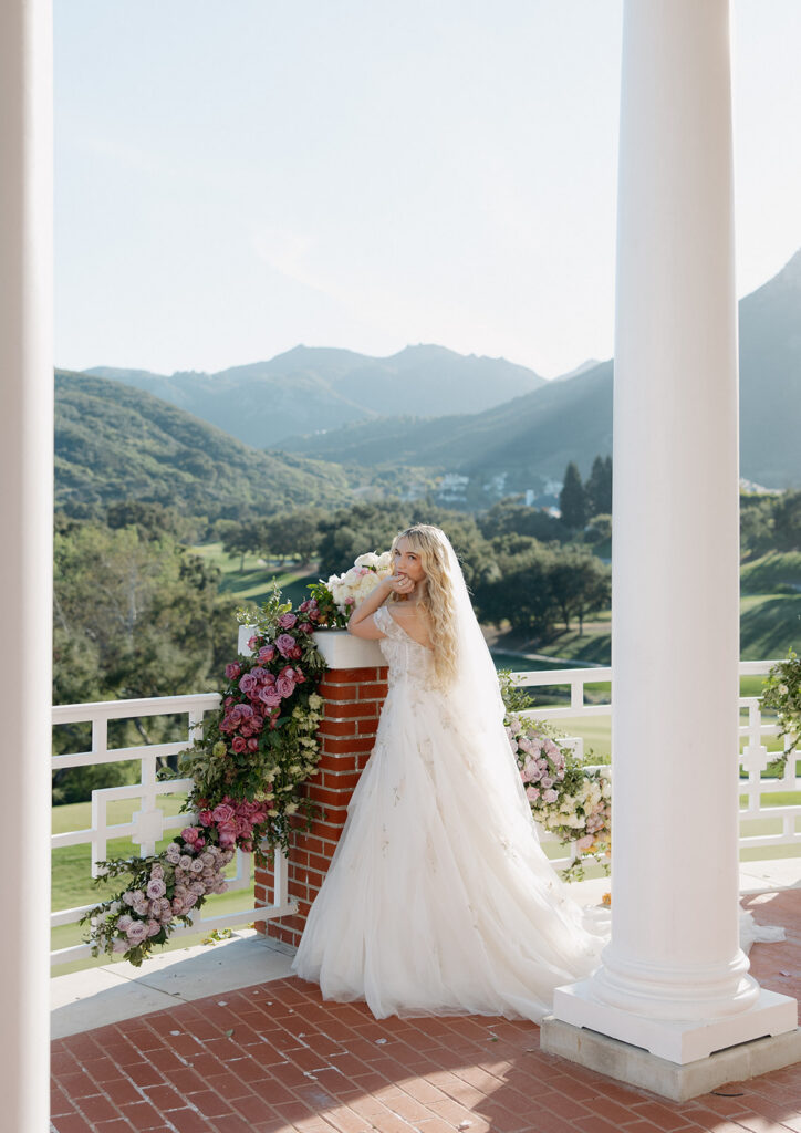 Bridal portraits at Sherwood Country Club overlooking the Santa Monica Mountains