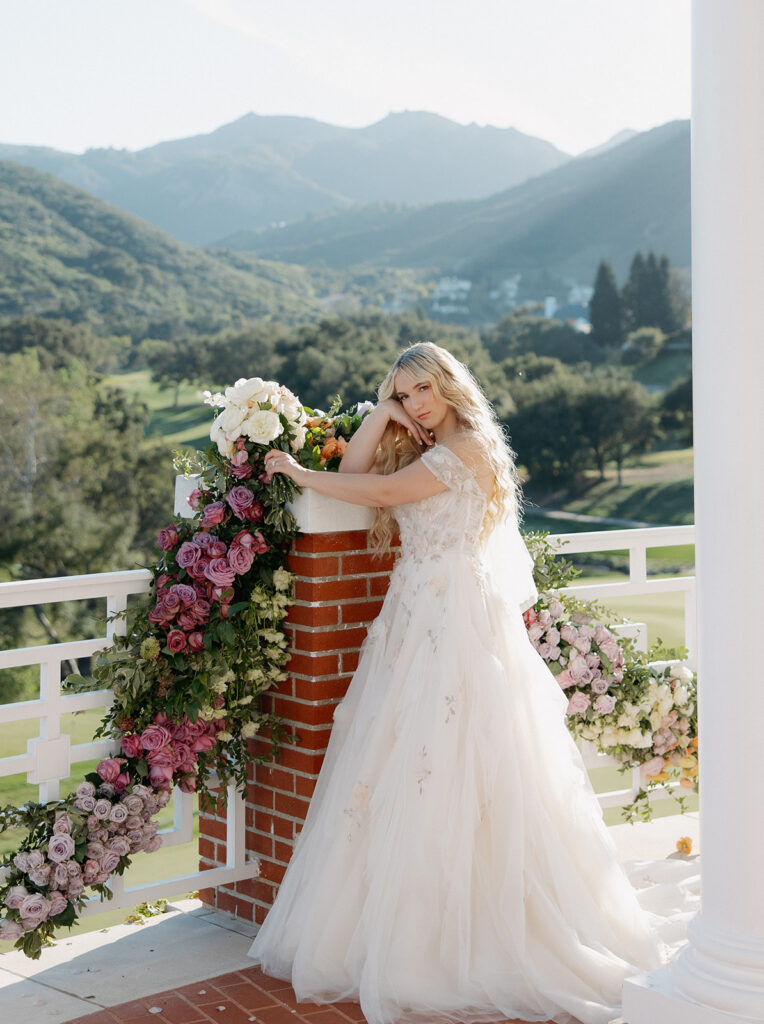 Bridal portraits at Sherwood Country Club overlooking the Santa Monica Mountains