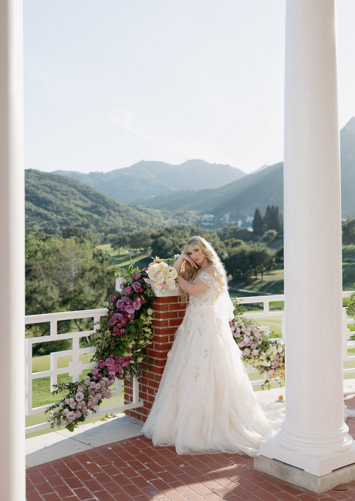 Bridal portraits at Sherwood Country Club overlooking the Santa Monica Mountains