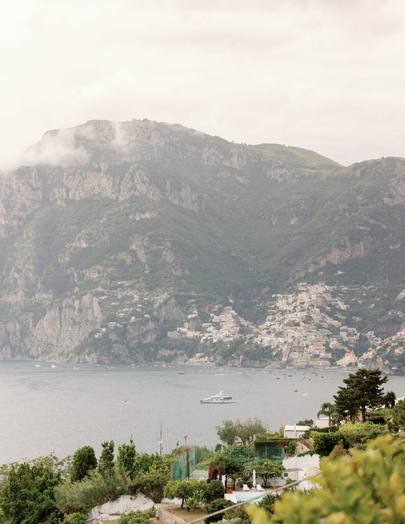 Looking out from the Amalfi Coast at boats in the water
